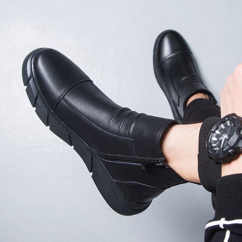 Martin Boots Winter New High-top Boots Men's Leather Shoes Leather Snow Boots Velvet Trendy Leather Boots Thermal Cotton Shoes Men