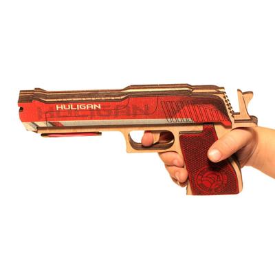 Mitrailleuse à élastique en bois HuliGan - Pistolet jouet de bureau modèle 3D, tireur de bande, pistolet à élastique, jouet pour garçon, tireur de bois, cadeau de Noël