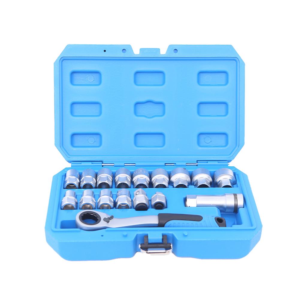 

17PCS Core Ratchet Socket Wrench Kit Socket Set 12 Angle Penetrating Socket Heart Ratchet Socket Two-Way Wrench Set