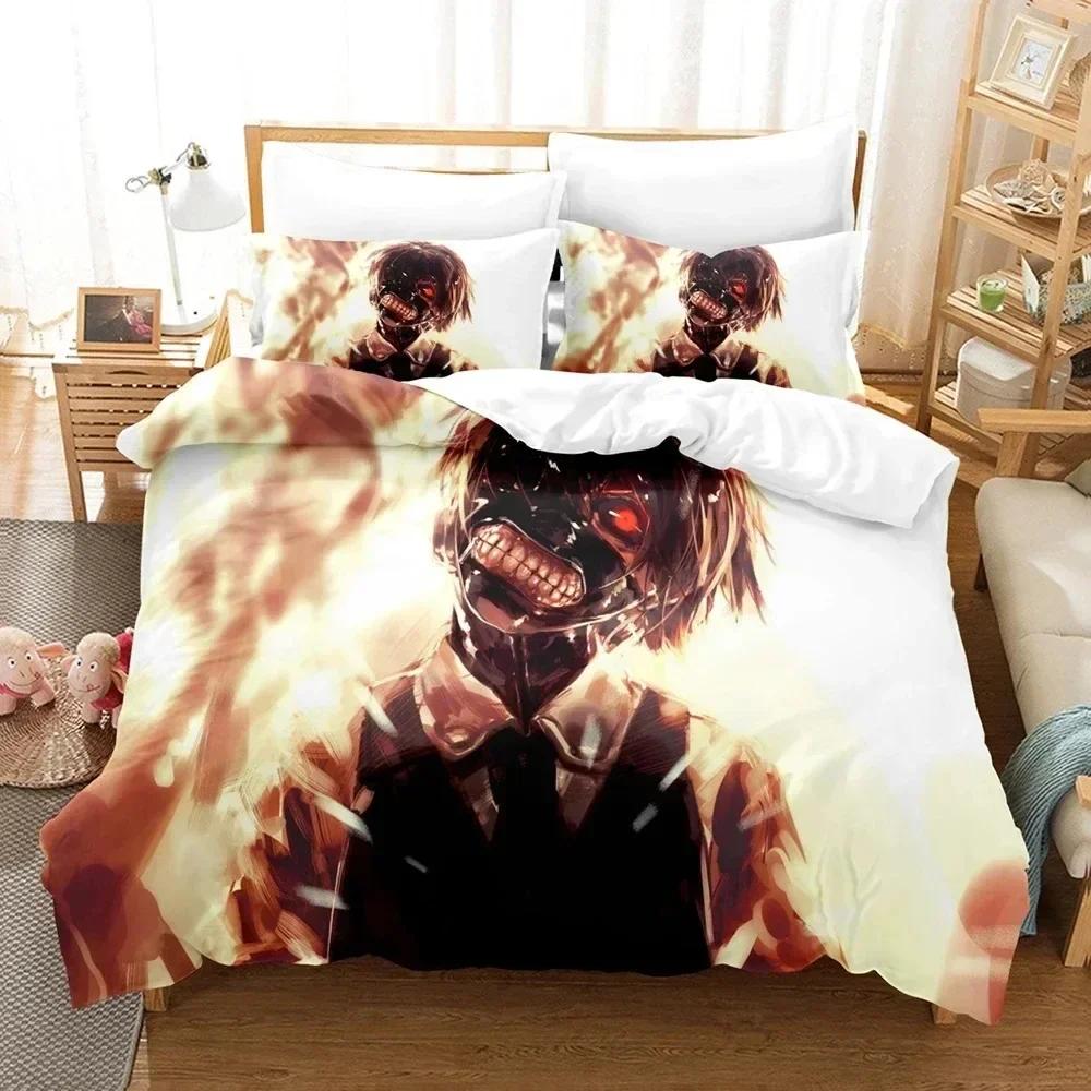 Top 3D Anime Tokyo Ghoul Bedding Set Double King Soft Children Bedroom Down Coat Set Animation Tokyo Ghoul Customizable Style