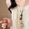 New Chinese style antique natural stone ceramic pendant necklace national style national style long lanyard sweater chain neck accessories