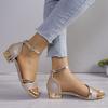 Large size sandals women's summer 2025 new European and American one-word with flash diamonds thick heels women's shoes size 43 independent station