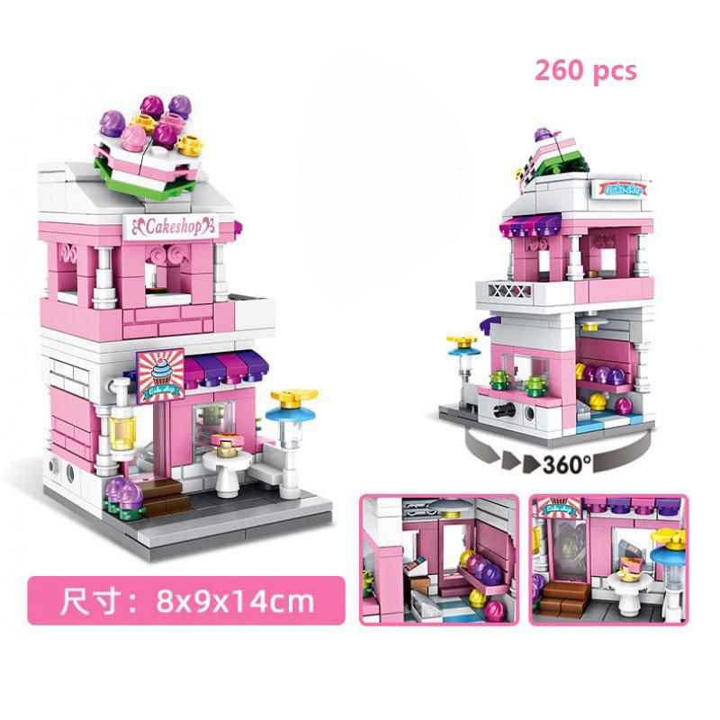 For Retail Store Architecture City Miniature Street VieBuilding Blocks House Food Shop Cafe Dinr Restaurant Model Toys