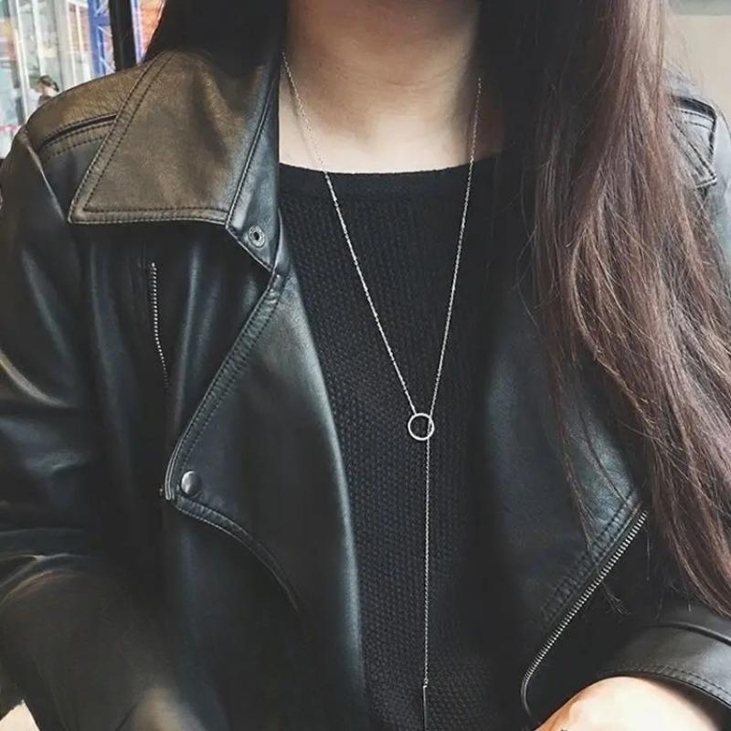 Long Chain Exaggerated Single Circle Necklace, Tassel Pendant Design, Personalized Trendy And Cool Collarbone Chain Accessory