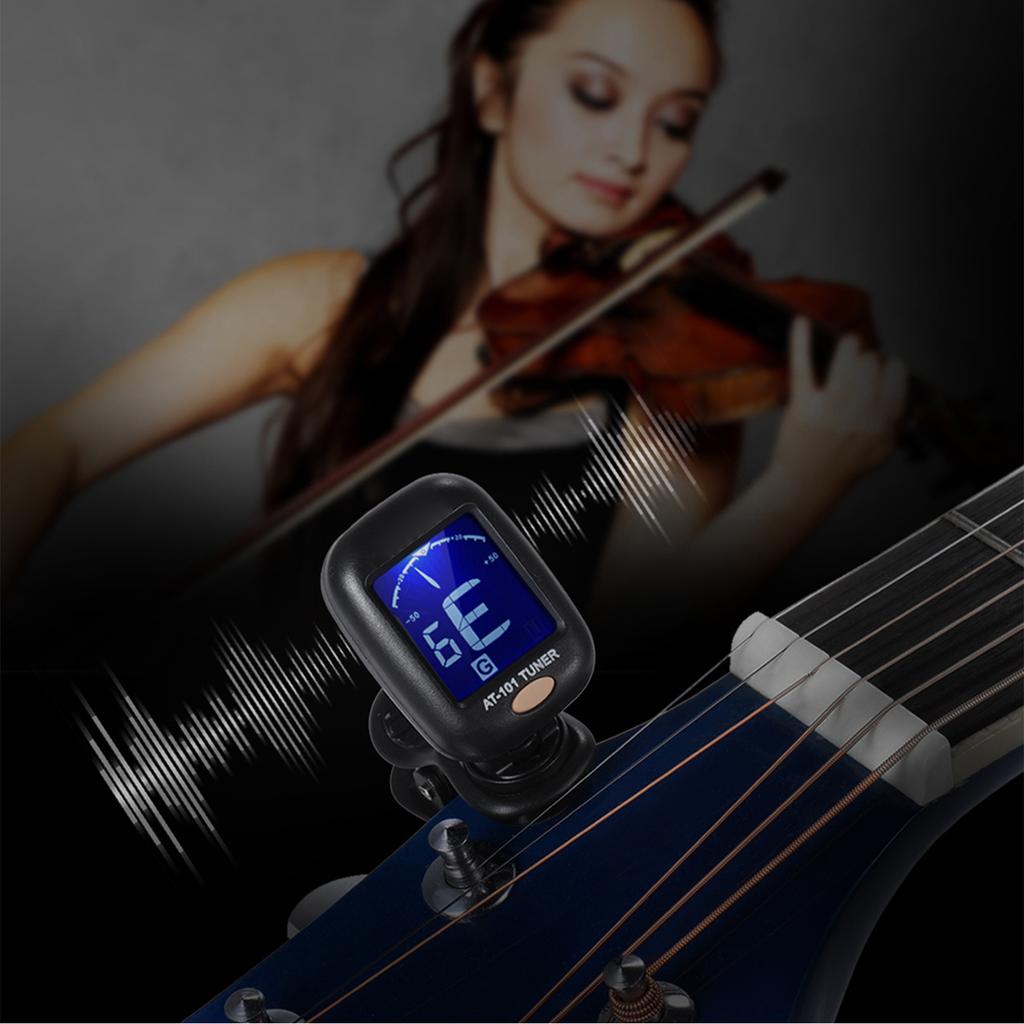 AT-101 Portable Mini Clip-on Digital Tuner with Foldable Rotating Clip High Sensitivity for Chromatic Guitar Bass Violin U