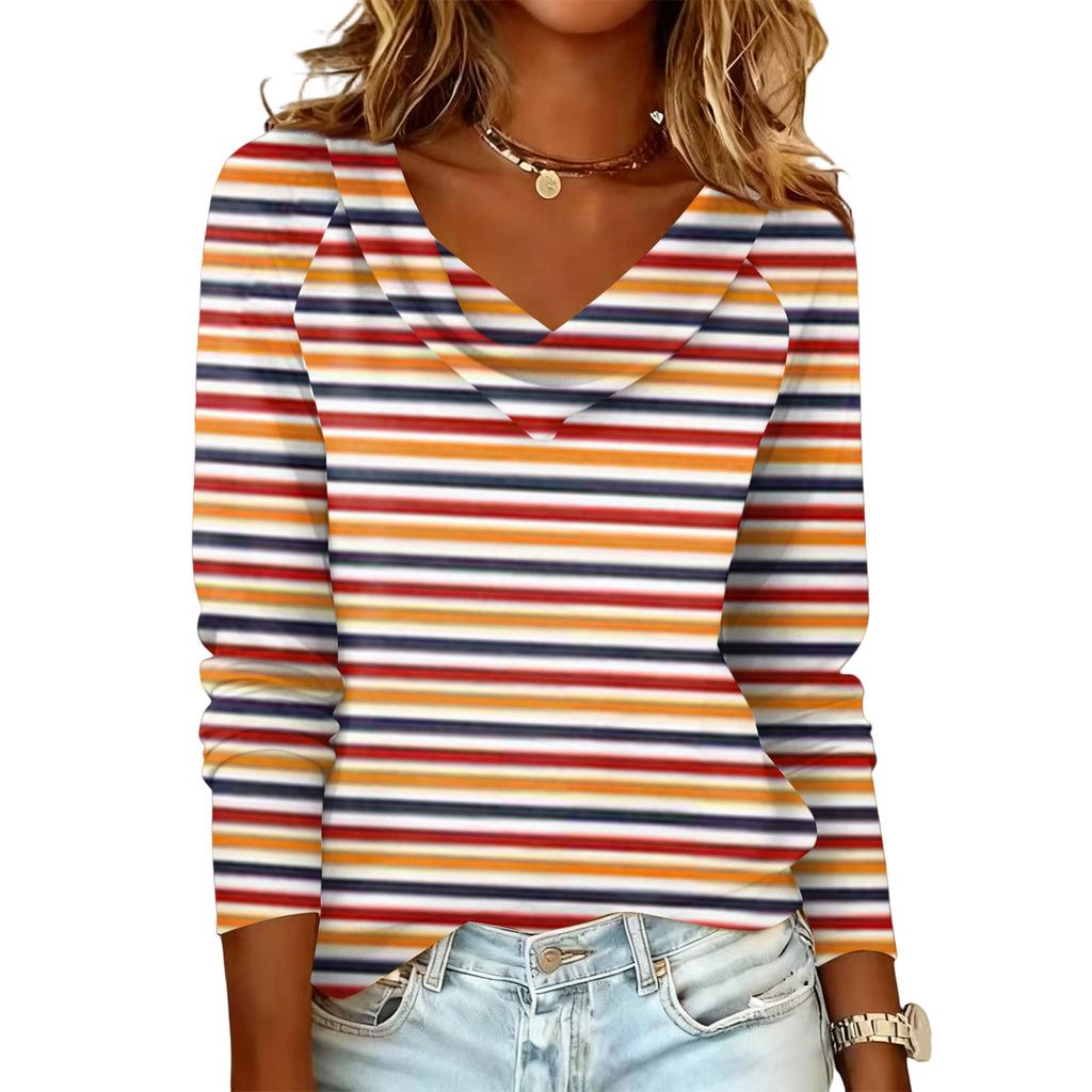 Damen gestreift bedrucktes lässiges und modisches Langarm-Pullover-Oberteil