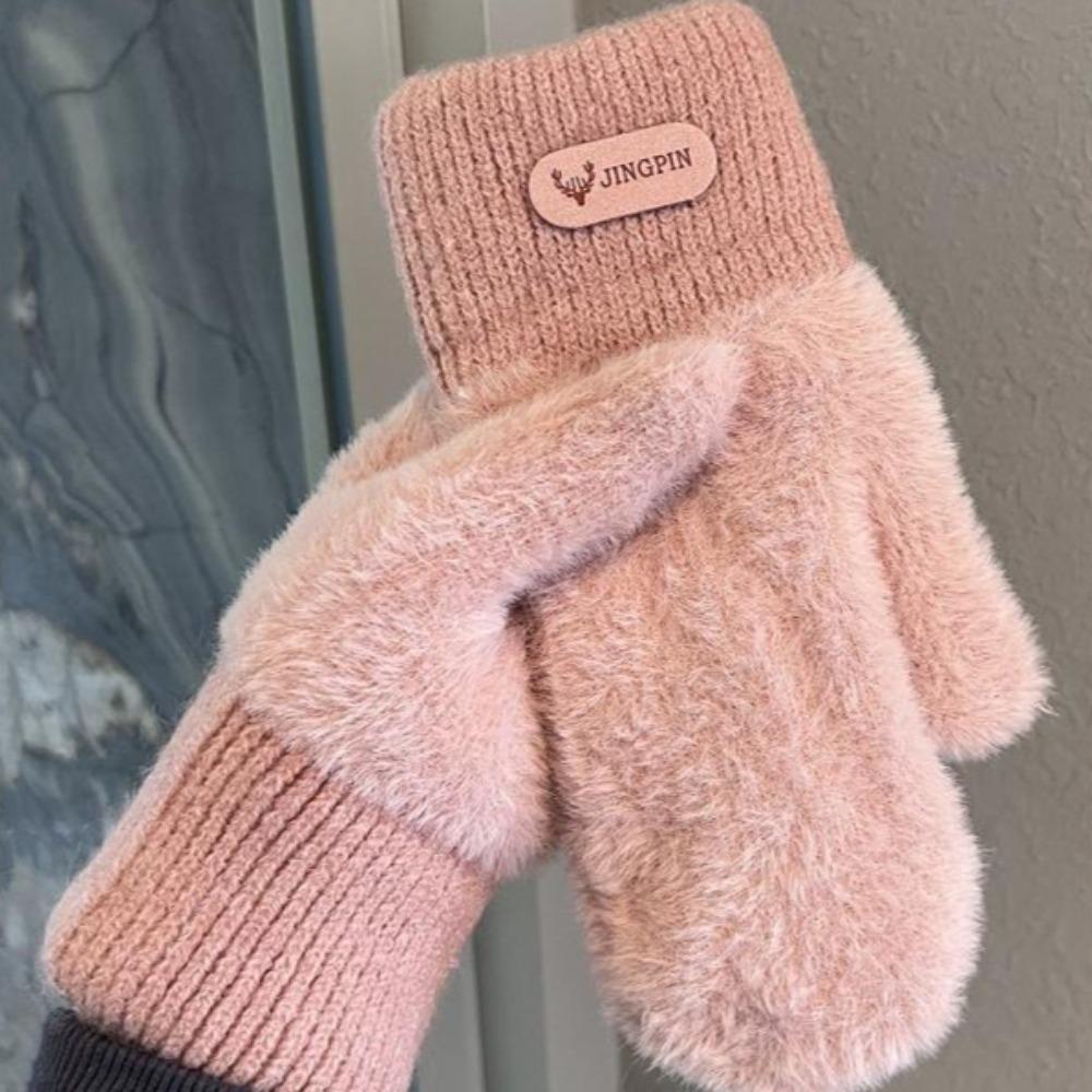 Double Layer Velvet Thickened Warm Gloves Solid Color Versatile Gloves for Outdoor Cycling Winter Warm Plush Inner Mittens