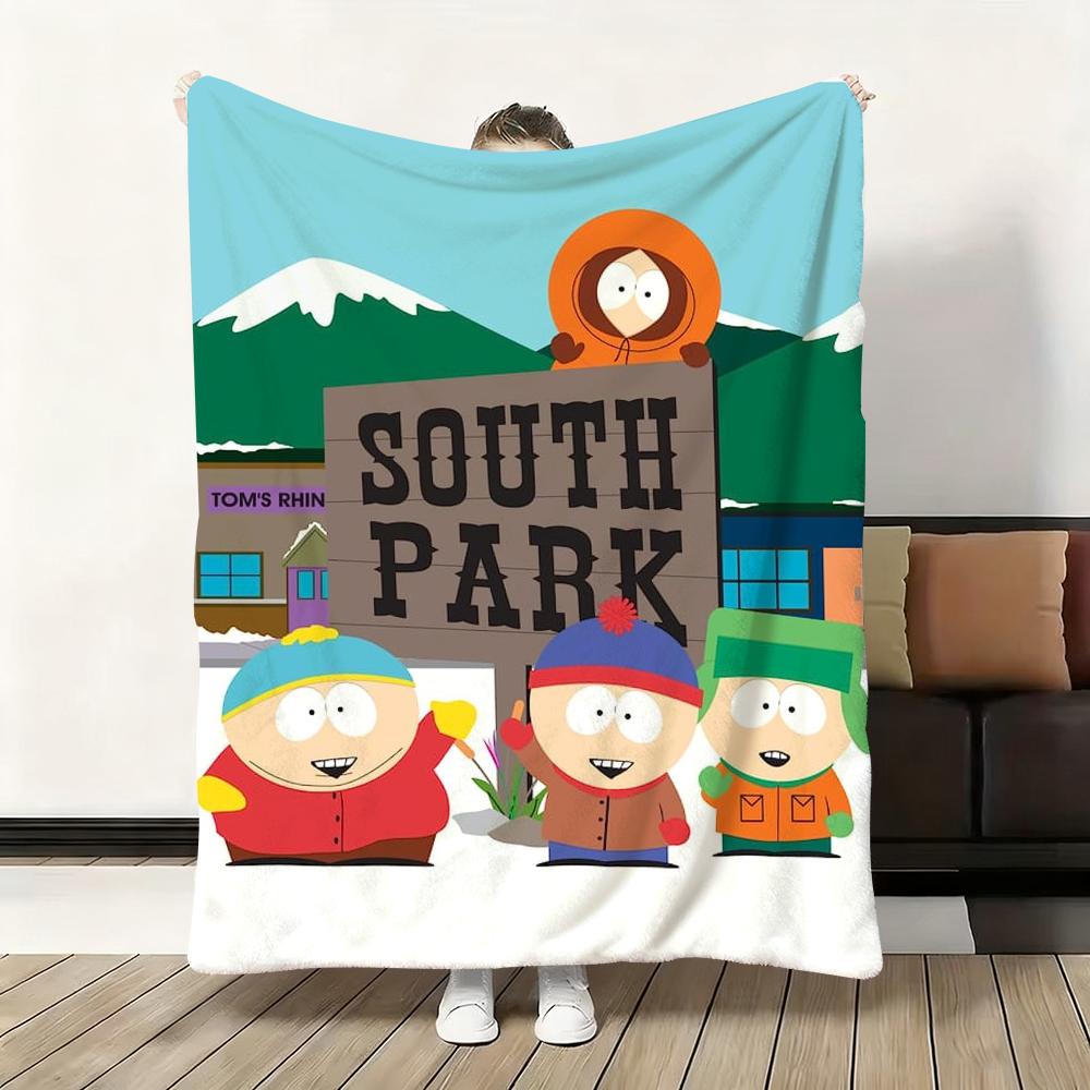 Cute S-South Cartoon P-Park Throw Flannel Fluffy Soft Blanket Warm Skin-Friendly Throw for Sofa Bed Office Nap Winter
