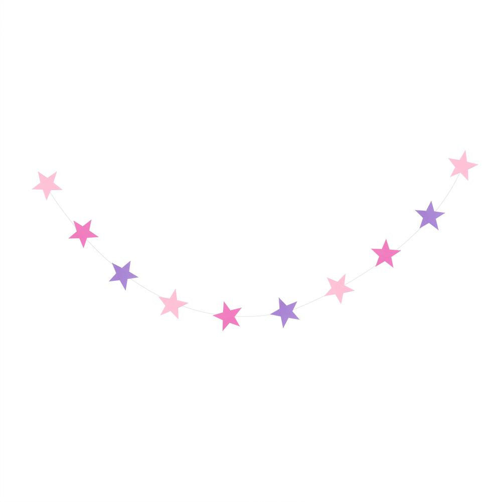 Party Star Garland Paper Pentagram Banner Bunting Hanging Ornament Home Decor (Pink & Purple)