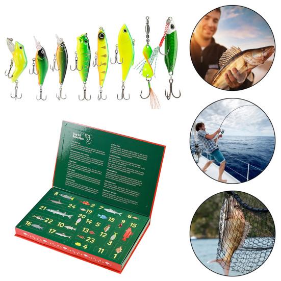 24Pcs/Set Christmas Fishing Advent Calendar Lure Bait 360 Degree Rotating Fish Lure Set with Realistic Painting Reflective Sequins