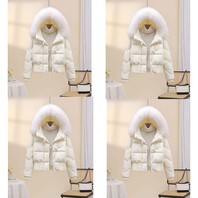 

Женская короткая пуховая куртка с меховым воротником - Корейская мода, Свободный крой, Утолщенный спандекс, Теплый зимний тренд XL