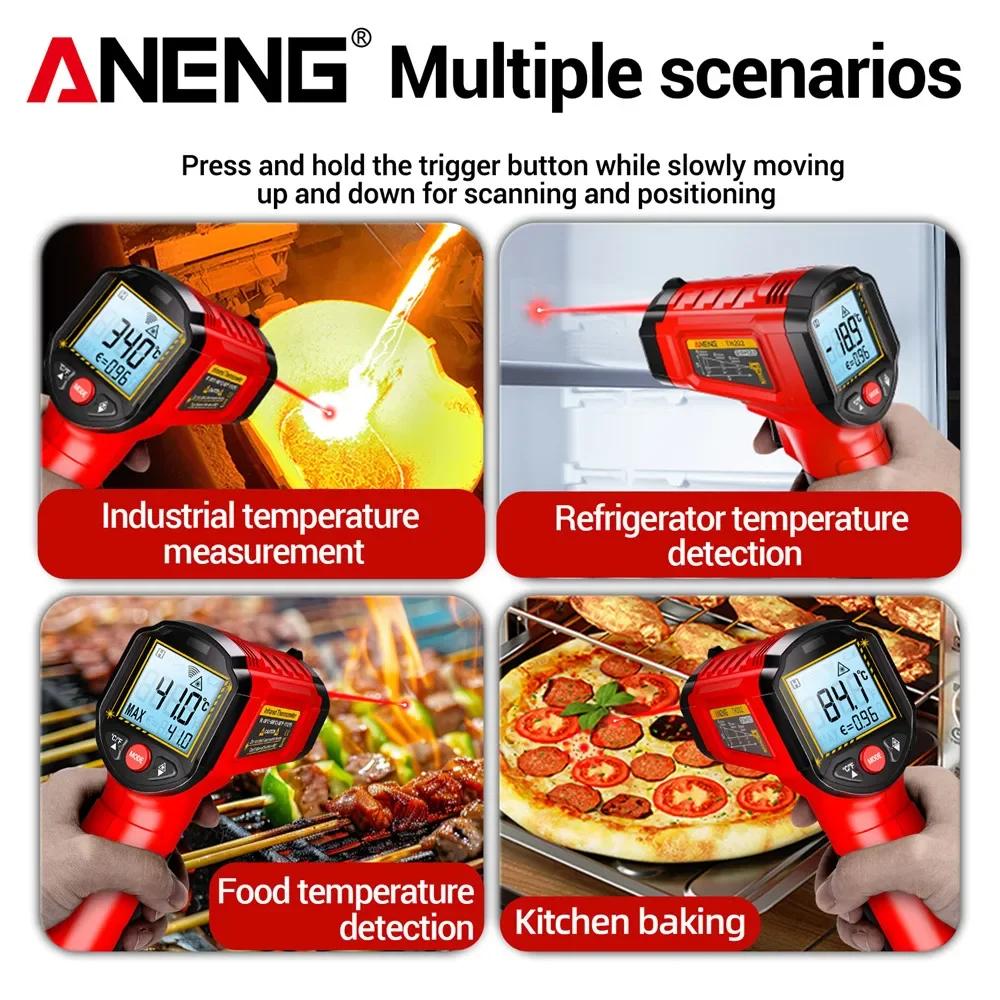 Professional ANENG TH202 Infrared Thermometer Non-contact -50℃~600℃ Digital Laser Temperature Meter LCD Display Portable  Pyrometer Point Gun Tester