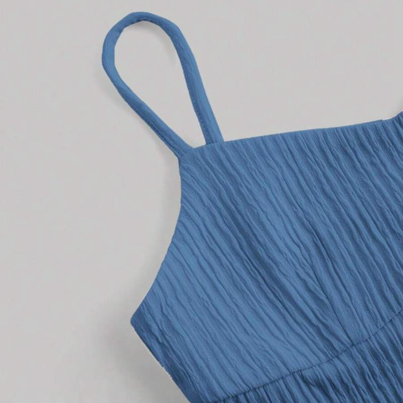 Women Solid Color Dress Set Camisole Top and A-line Long Skirt