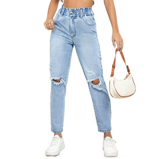 European & American Style Women's Slimming Ripped Straight-Leg Denim Pants