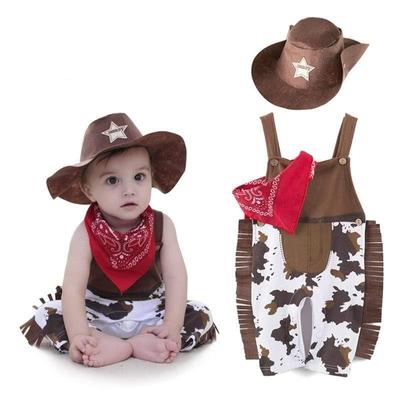 3Pcs Newborn Baby Boys Outfits Cowboy Fancy Costume Hat+Clothes Photo Props