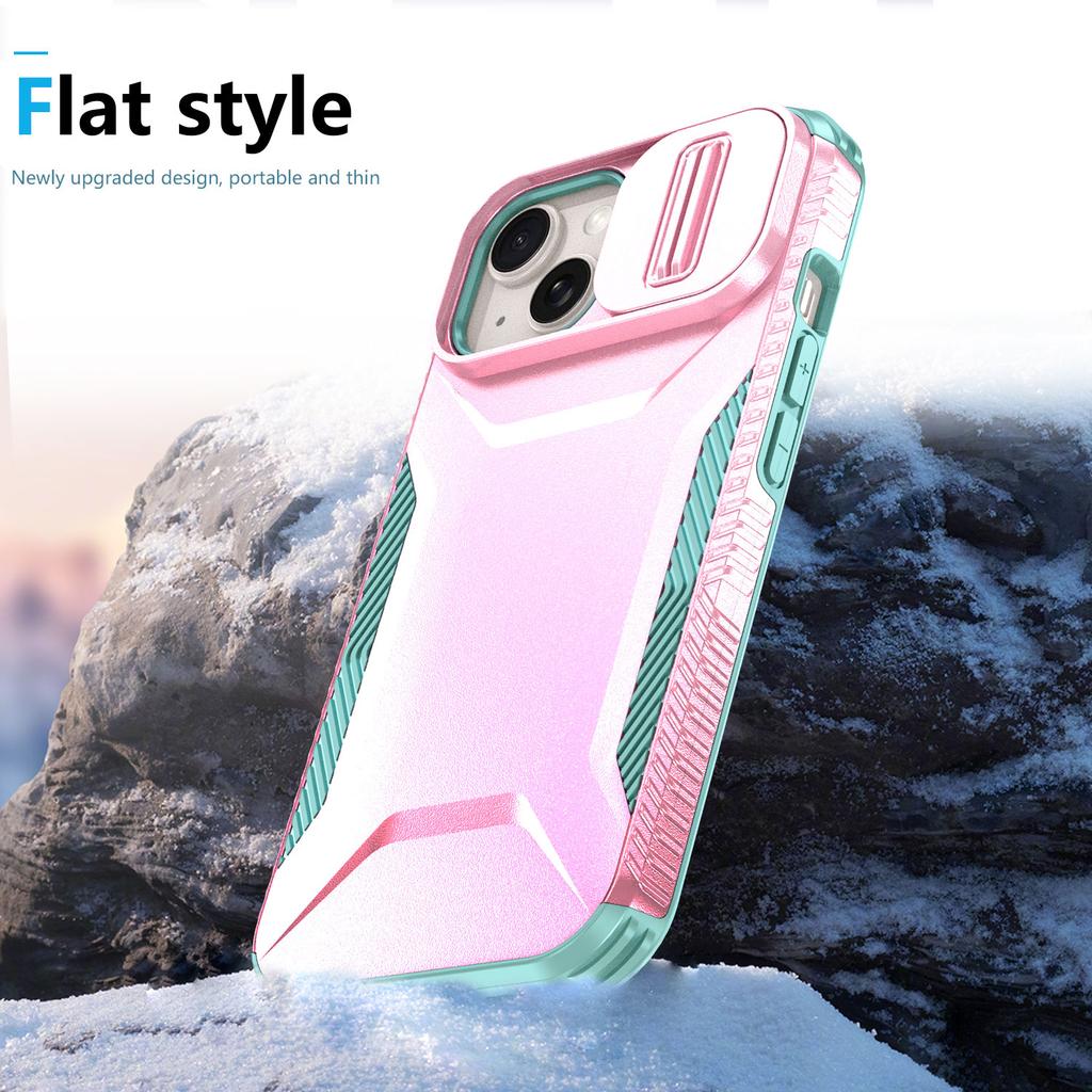 For iPhone 15 Plus Case TPU+PC Non-Slip Side Edge Phone Cover with Lens Lid