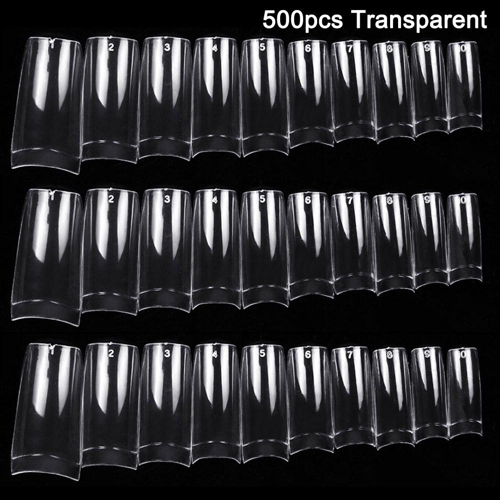 100/500pcs Transparent False Nail Tips Clear White UV Gel Fake Nails Extension 10 Sizes for Home DIY Nail Salon Manicure