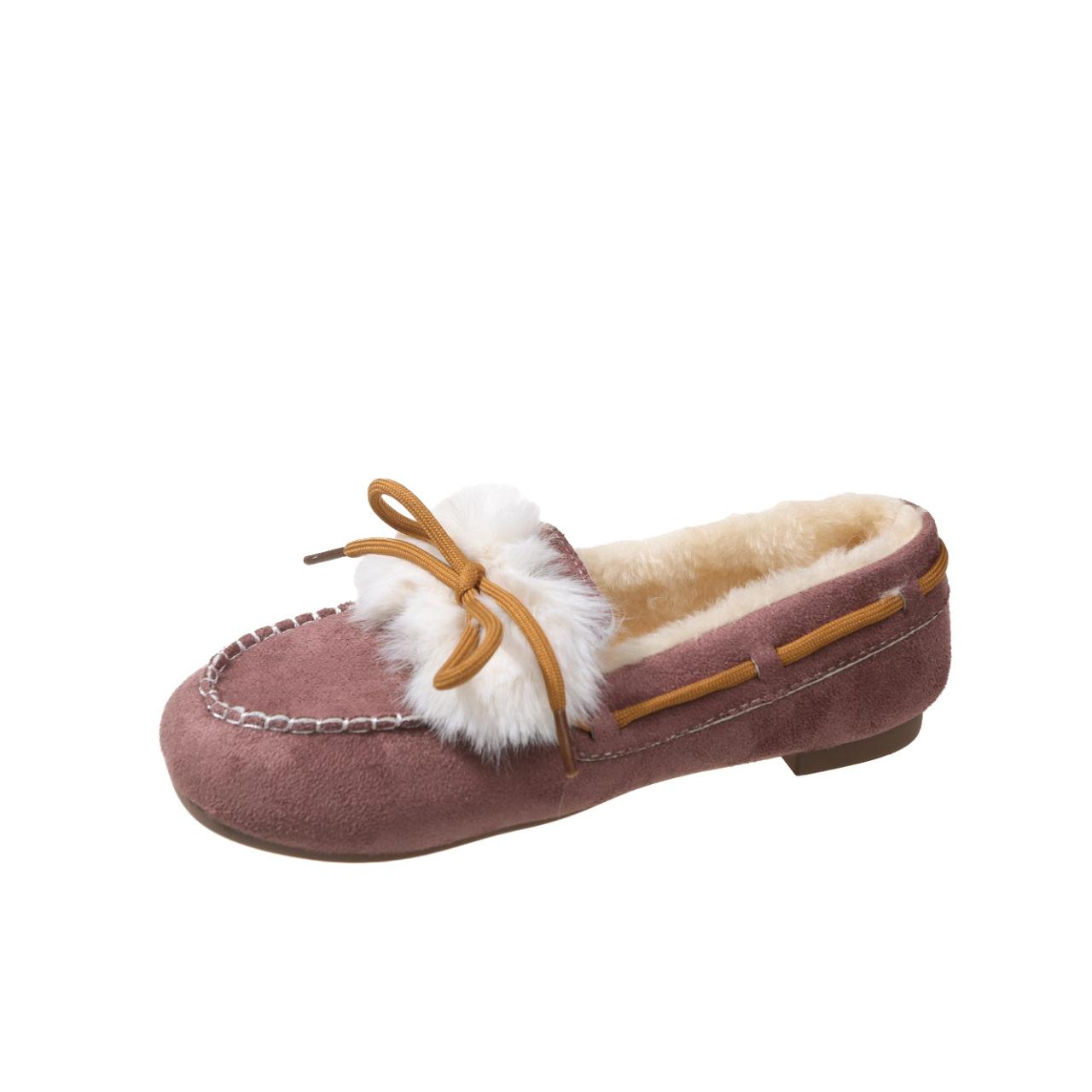 Женские хлопковые туфли на мягкой подошве новинка 2023 года осенне-зимние плюшевые повседневные туфли-бобы с круглым носком теплая обувь для мам на плоской подошве 35 розовый 1589₽