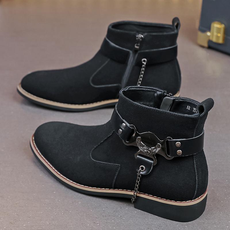Men Boots Faux Suede Side Zipper Metal Chain Decoration Comfortable Breathable Business Casual Men Boots Large Size 38-48
