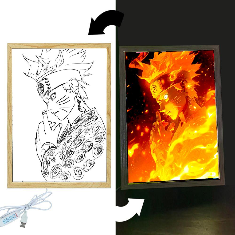 

Anime Figure Naruto Light Painting Photo Frame Sasuke Gaara Action Figure Led Night Light Bedroom Decor Xmas Present Moon Lamp USB