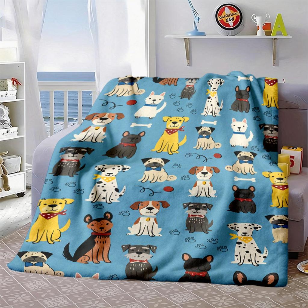 2026 Neuheiten 1 Stück Gemütlich Weich Used Hunderrasse Druck Flanell Überwurf Bunt Cartoon Hunde Design, Maschinenwaschbar, Reißfest, Perfekt