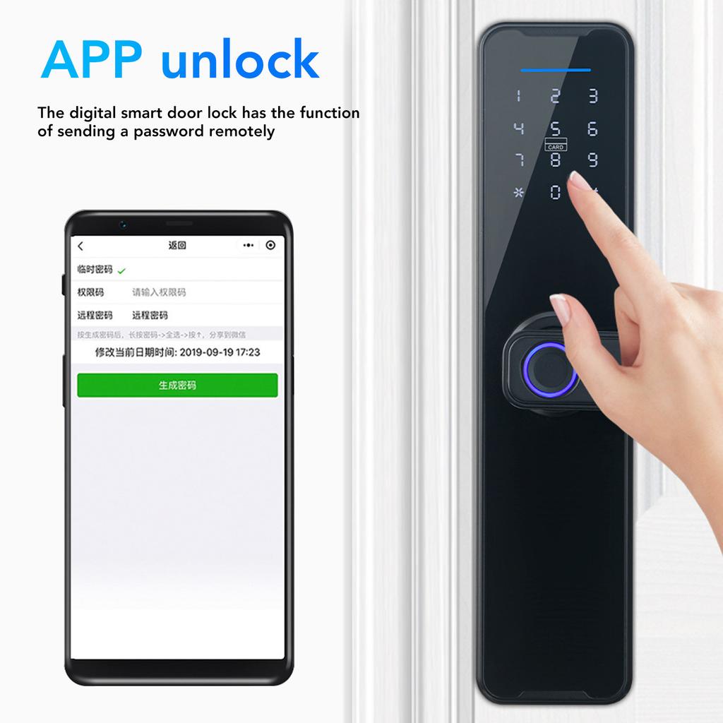 Keyless Entry   Double Lock Cylinder IC Card Fingerprint Password Mechanical Key Mobile APP Unlocking Smart