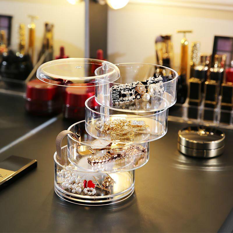 Dustproof Acrylic Earrings Jewelry Storage Box Display Stand Round Rotating Rack Holder ((Not Including Jewelry))