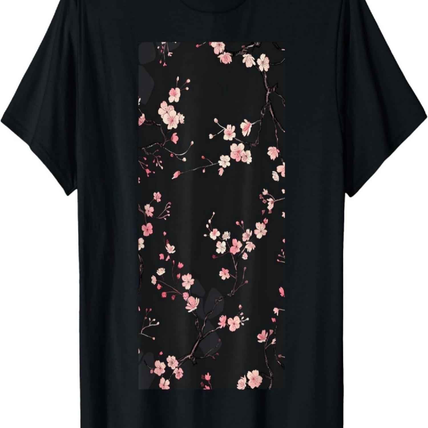 Minimalist Sakura Cherry Blossom Pattern Floral T-Shirt(1) S
