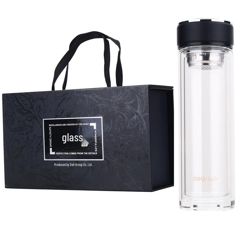 deli 320ml Transparent Double-Layer Glass Cup with Filter