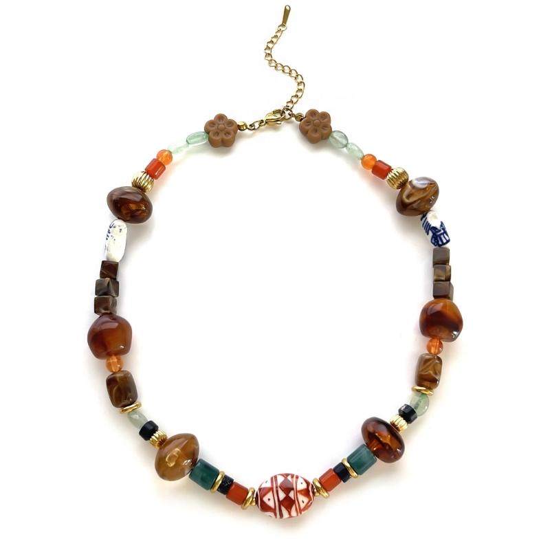

Versatile Resin Bead Necklace Vibrant Multicolor Design Smooth Texture Jewelry With Stainless Steel Clasp For Outfits 1