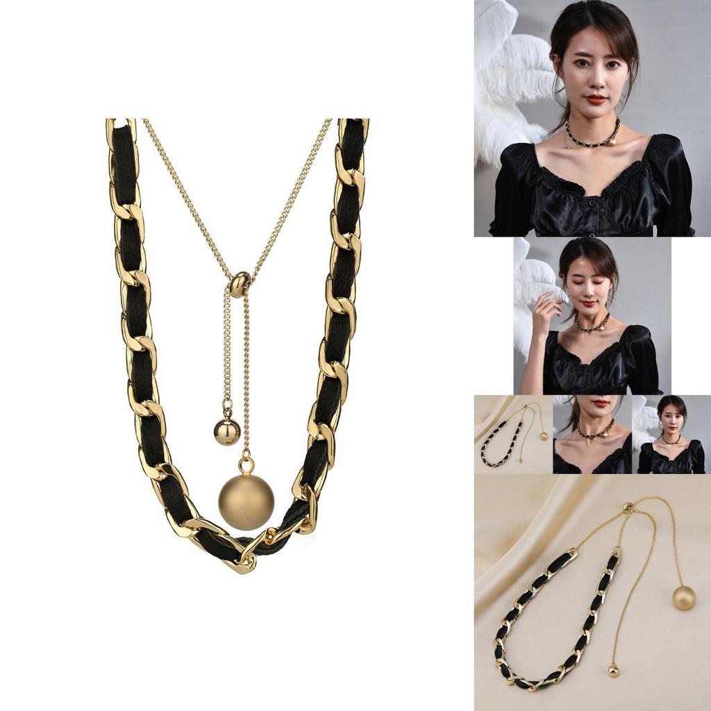 Elegant European Retro Black Handmade Woven Pearl Necklace For Women With Butterfly Bow Design