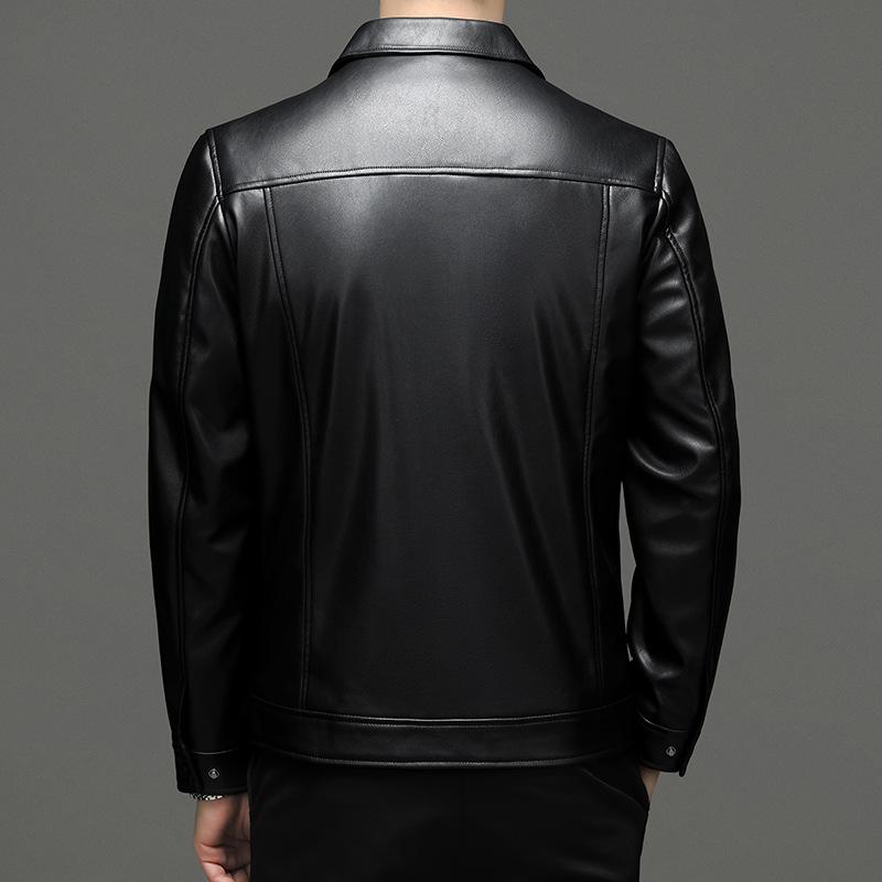 Leather Jacket for Middle-aged Men Thin Solid Color Men's Leather Jacket Spring and Autumn New Outdoor Men's PU Leather Jacket