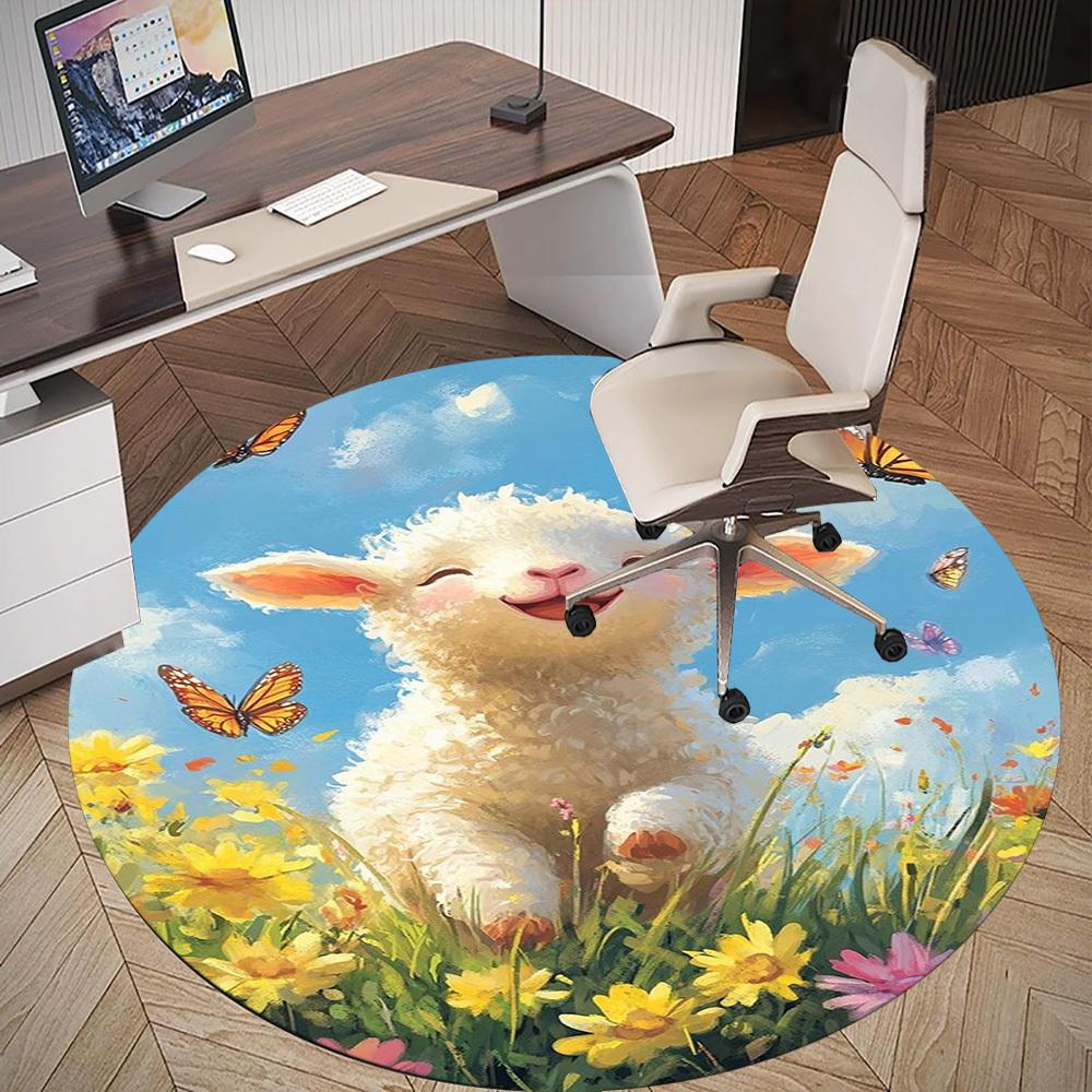 1PC Lamb Flowers Round Chair mat Area Rug - Non-Slip, Floor Mat for Office, Bedroom, home decor Christmas Gift c0528030