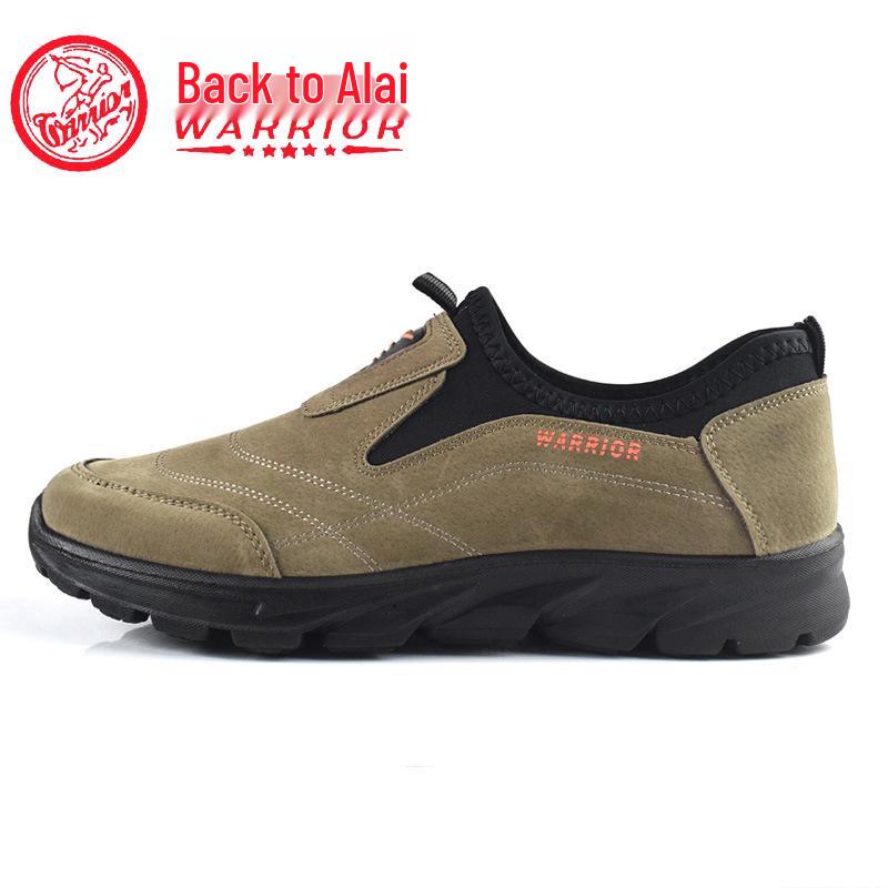 Shanghai Warrior Men's Slip-On Leather Casual Shoes, Non-Slip Soft Sole, Perfect for Travel and Outdoor Activities