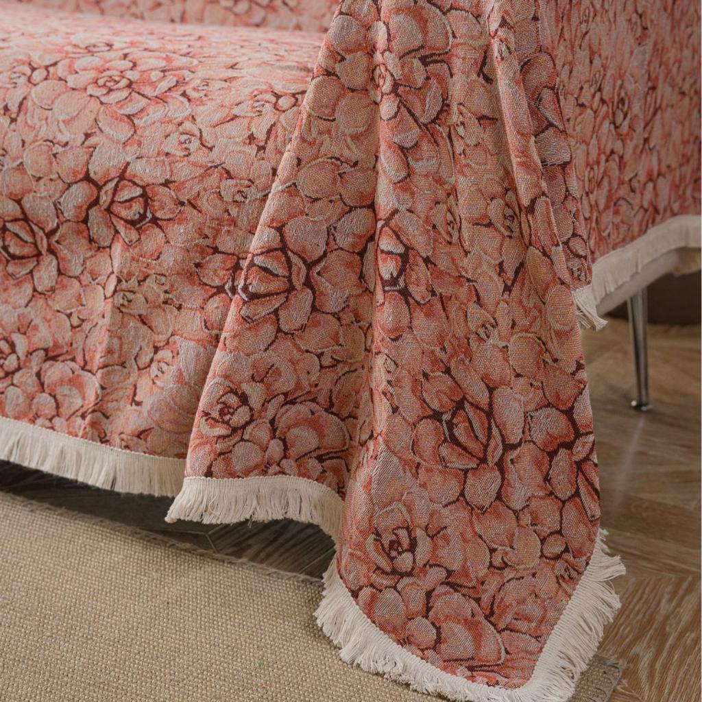 Exquisite sofa towel anti-cat scratch jacquard succulent pink retro thick sofa cover blanket factory