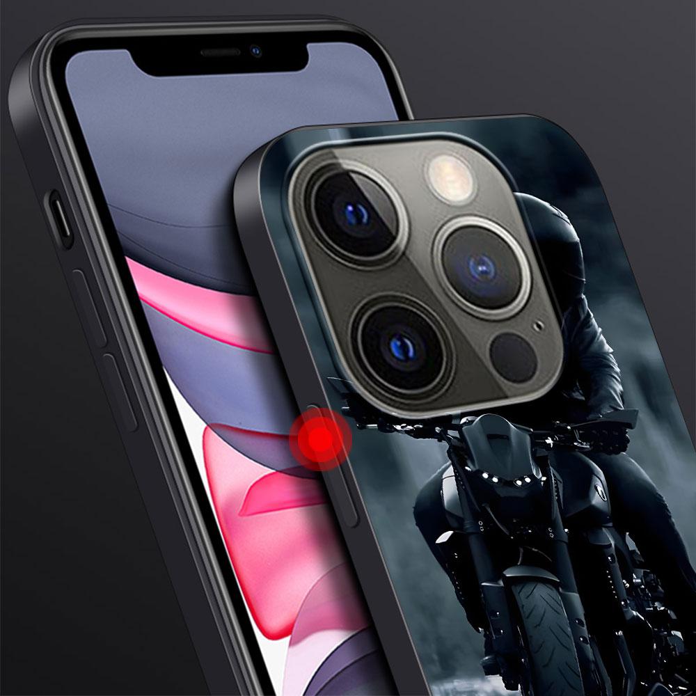 Motorcycle Case for Apple iPhone 14 11 7 SE 2020 8 X XS 13 12 Mini XR 15 Pro Max Silicone Black Soft Phone Cover
