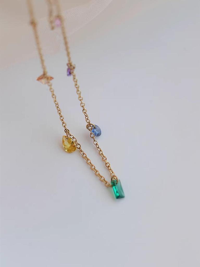 High-End Rainbow Zircon Titanium Anklet: Versatile, Non-Fading, Fashionable for Women
