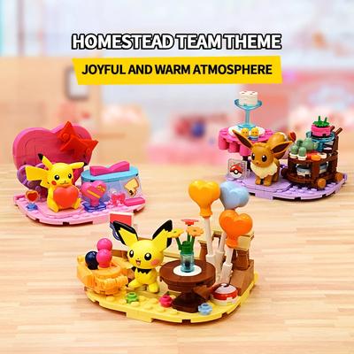 Blocs de Construction Pokemon Pikachu Psykokwak Thème Fête au Bord de Mer Scène Modèle Briques Ornements de Bureau Collection Exposition Jouets pour Enfants