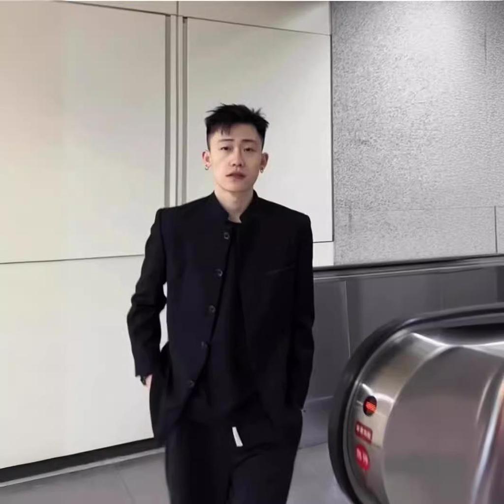 Men's Business Casual Stand Collar Solid Color Tang Suit Jacket