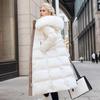 Giacca imbottita in cotone con cappuccio Piumino da donna Vestibilità slim Collo in pelliccia grande Collo in pelliccia calda allentata sopra il ginocchio Parka e cappotti spessi Capispalla invernale femminile