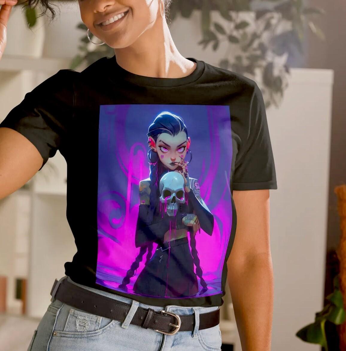Gothic Goth Girl Horror Anime Creepy Skull Short-Sleeve Unisex T-Shirt Mens Womens Tees Top S