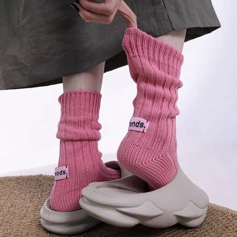 Koreanische Nadel Dicken Faden Gestrickt Mittelrohr Socken Baumwolle Japanische Einfache Rosa Label Männer Frauen Paare Sport Gestapelt Socken