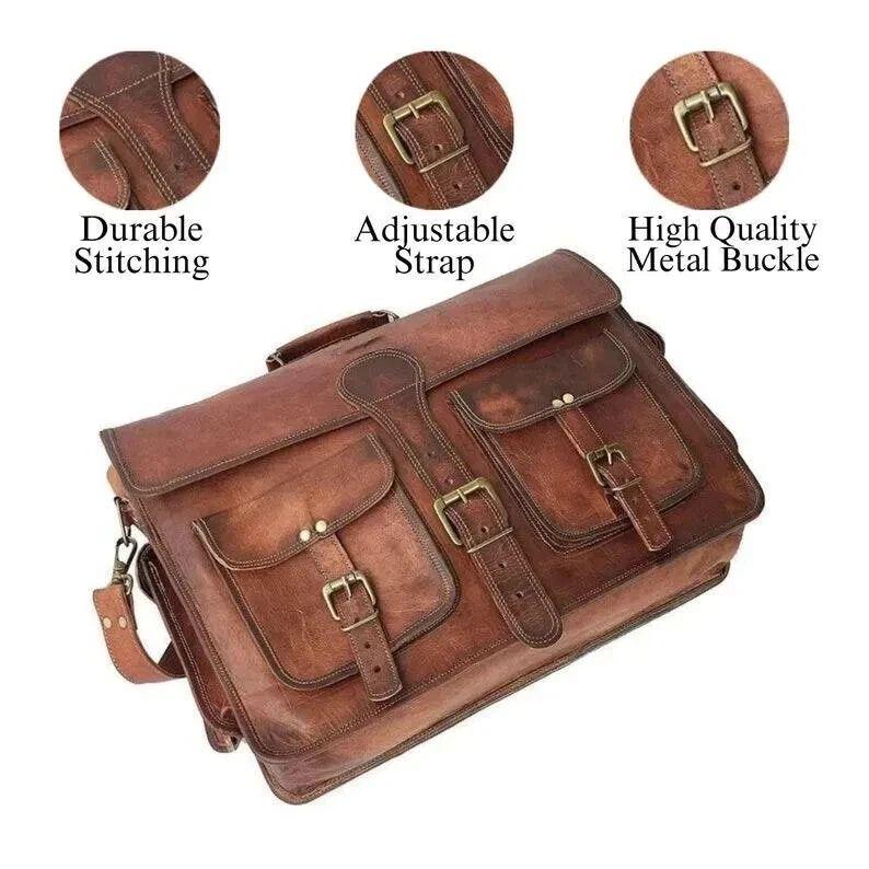 Handgefertigte Herren-Umhängetasche aus echtem Leder im Vintage-Stil für Laptops und Messenger-Aktentaschen
