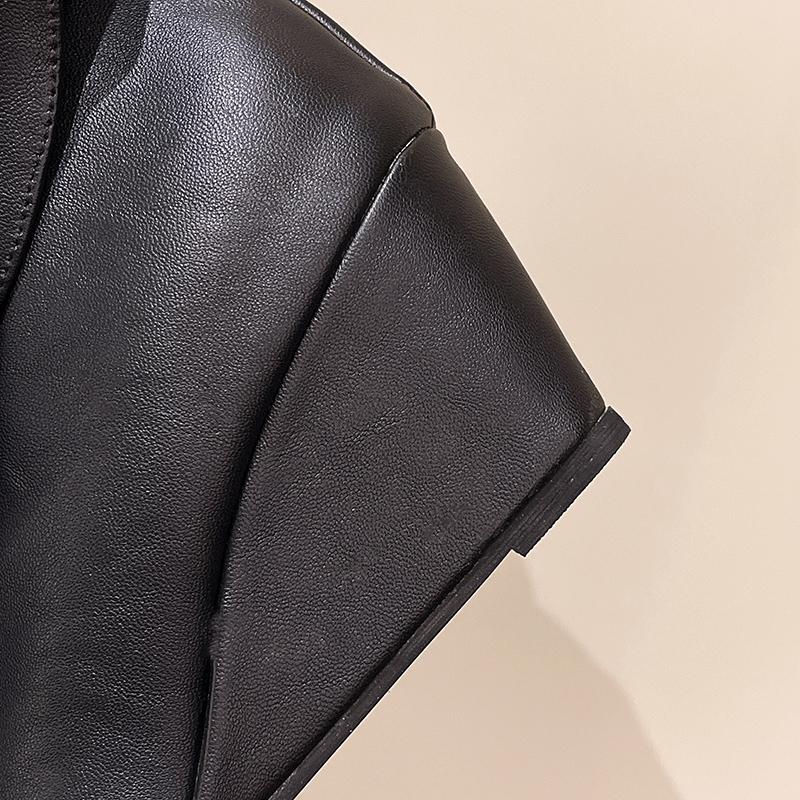 Fashion 8cm Heel Wedges Soft Leather Pointed Toe Knee High Boots Women 2025 Autumn Fashion Shoes Street Style Mordern Long Botas Mujer