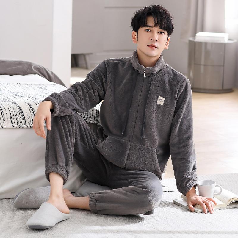 

Мужская пижама осенне-зимняя флисовая утолщенная из кораллового флиса костюм осенне-зимняя фланелевая можно носить на улице большой размер домашняя одежда 3XL