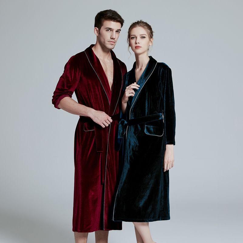 Celebrity Style High-End Temperament Couple Men's and Women's Nightgown Gold Velvet Wedding Morning Gowns Autumn Pajamas Homewear Bathrobe