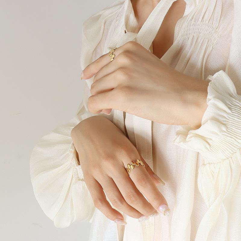 Elegant French-Inspired Geometric Open Ring - Titanium Steel, Gold-Plated
