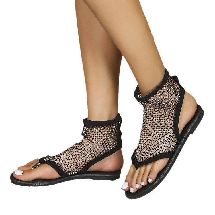 Large size net hole toe sandals women's spring and summer cash large size hot diamond toe sandals