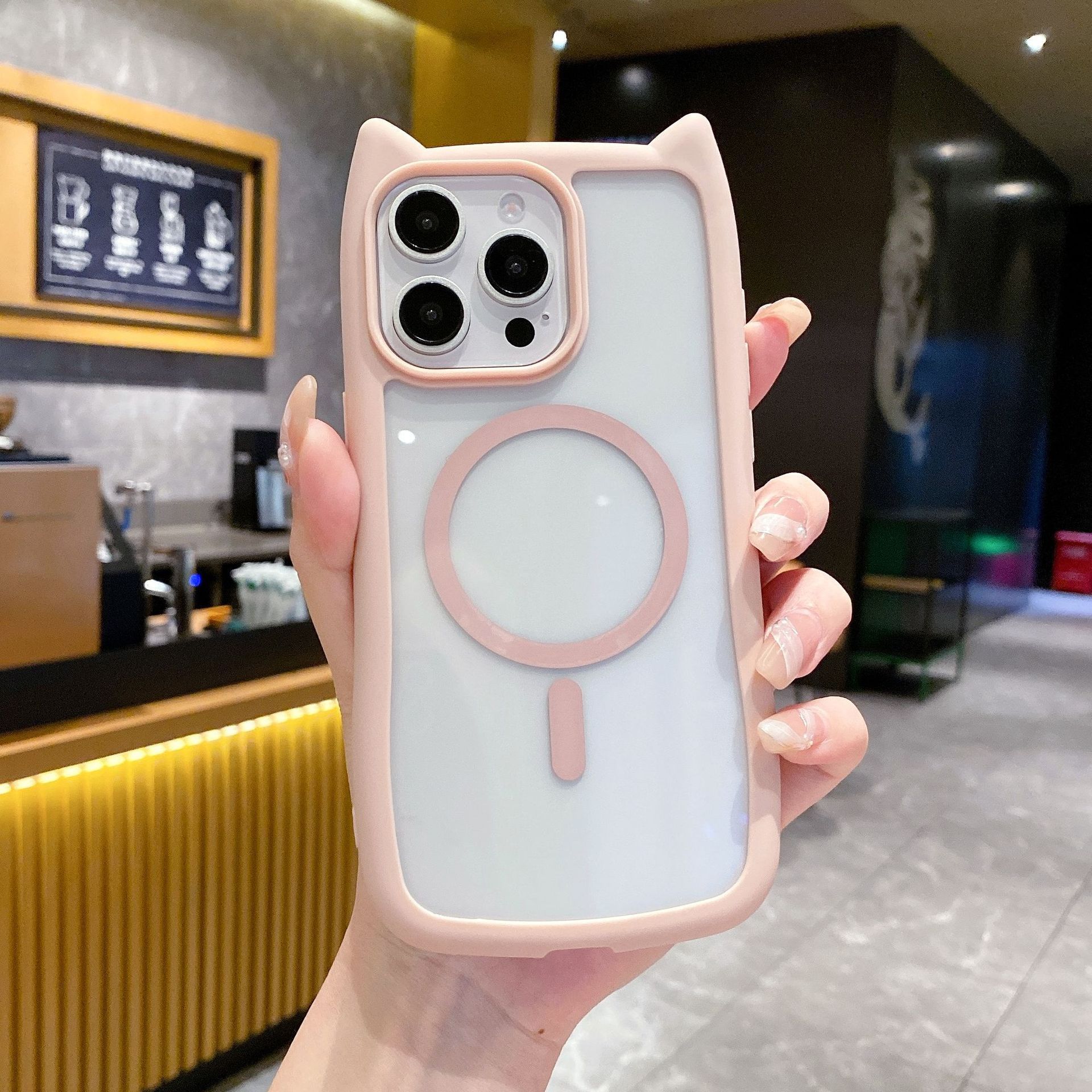 

Магнитная присоска Cat Ear подходит для Apple 16Pro Чехол для мобильного телефона Прозрачный Iphone15 Силиконовый Акриловый Противоударный Жесткий I14 iPhone11