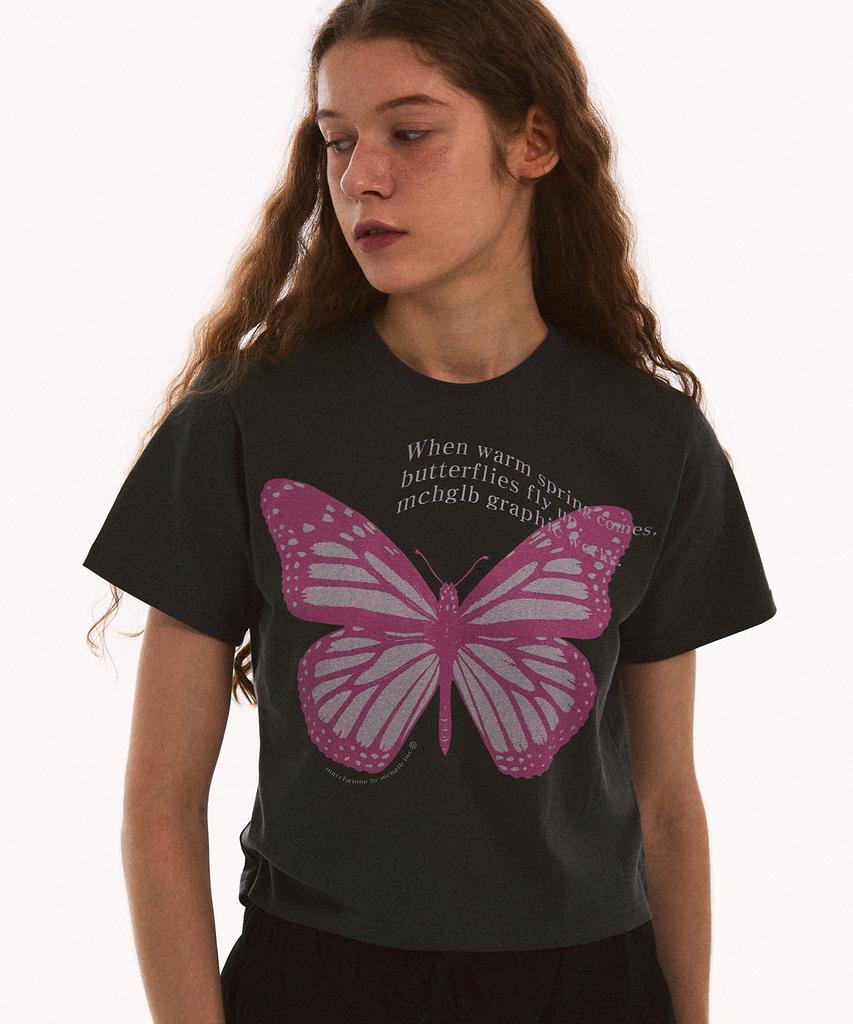 MATCHGLOBE Butterfly Crop Top (Dark Grey)